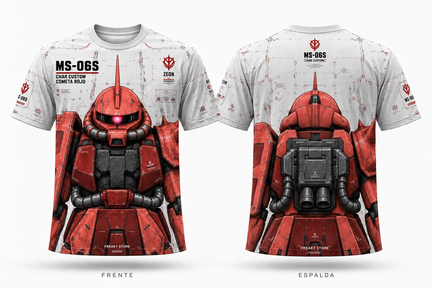 Visualización del diseño de la playera Cometa Rojo por frente y espalda