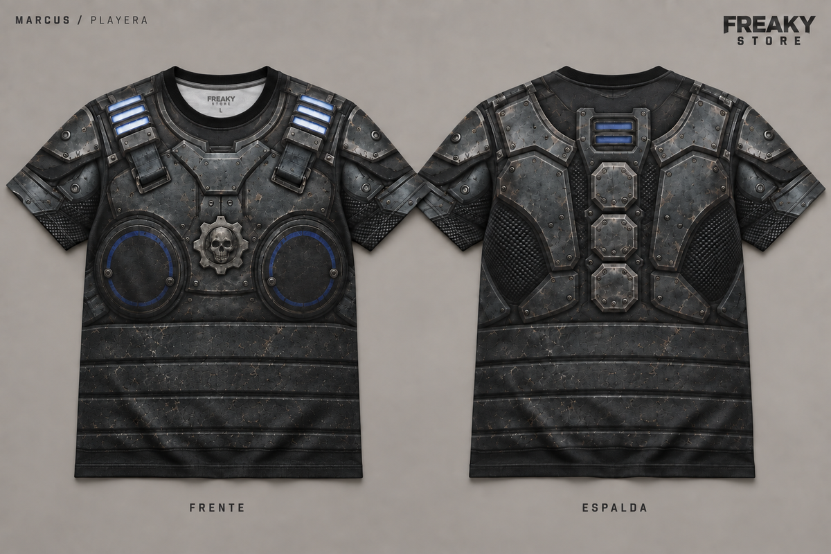 Visualización de la playera Marcus de manga corta, frente y espalda