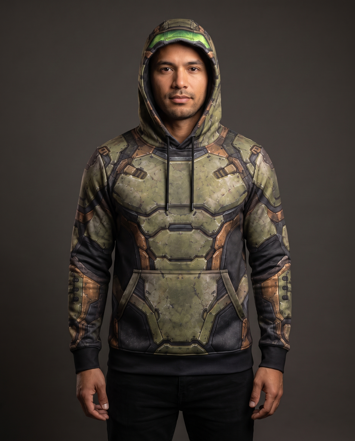 Visualización digital de la hoodie Praetor en modelo, frente
